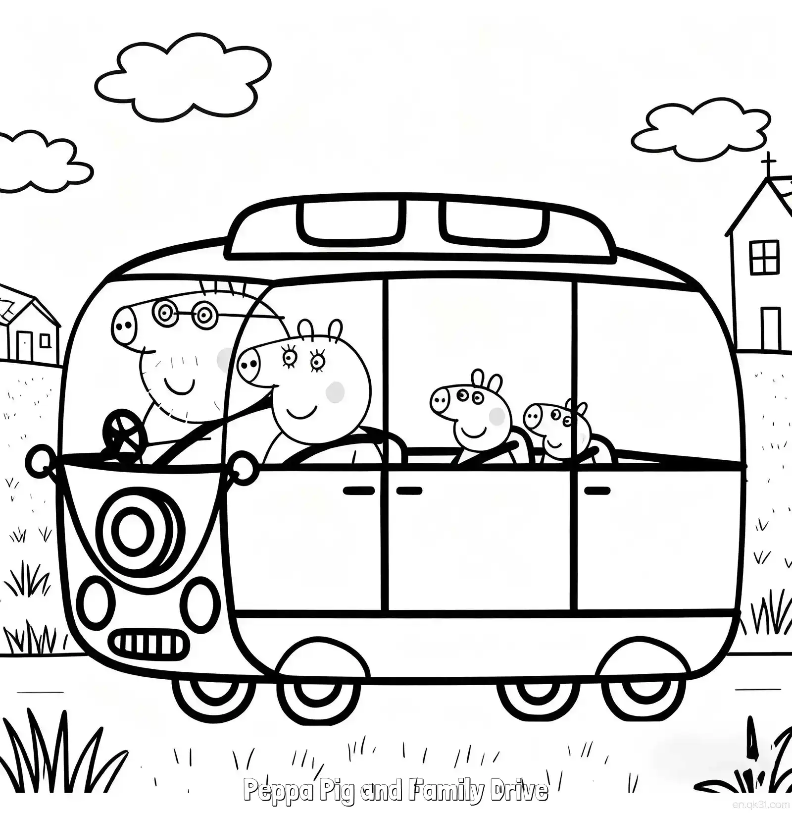 免费 小猪佩奇和家人开车 简笔画 素描 涂鸦 - 免费可打印小猪佩奇 下载PDF 简笔画涂色页